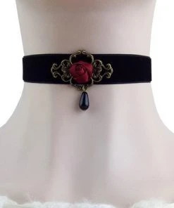 Gothic Collars Black Velvet Red Rose Choker 12 Gothic Collars Black Velvet Red Rose Choker