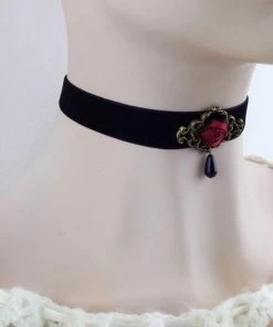 Gothic Collars Black Velvet Red Rose Choker 14 Gothic Collars Black Velvet Red Rose Choker