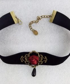 Gothic Collars Black Velvet Red Rose Choker 11 Gothic Collars Black Velvet Red Rose Choker