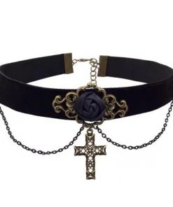 Gothic Collars Black Velvet Rose Cross Choker Gothic Jewellery 13 Gothic Collars Black Velvet Rose Cross Choker Gothic Jewellery