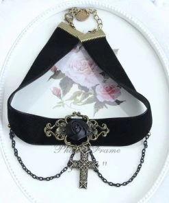 Gothic Collars Black Velvet Rose Cross Choker Gothic Jewellery 10 Gothic Collars Black Velvet Rose Cross Choker Gothic Jewellery