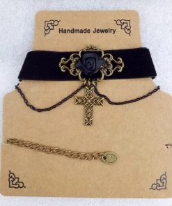 Gothic Collars Black Velvet Rose Cross Choker Gothic Jewellery 11 Gothic Collars Black Velvet Rose Cross Choker Gothic Jewellery
