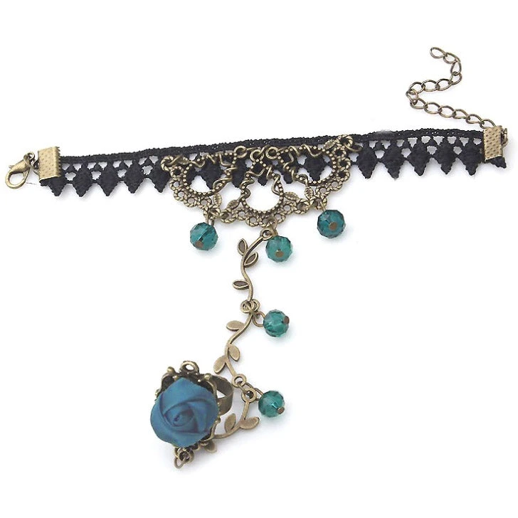 Lace Jewellery Gothic Jewellery Black Lace Blue Rose Slave Bracelet 5 Lace Jewellery Gothic Jewellery Black Lace Blue Rose Slave Bracelet