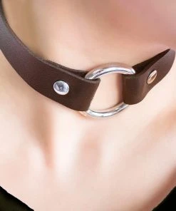 Gothic Collars Brown Leather Look O-Ring Collar Steampunk Jewellery