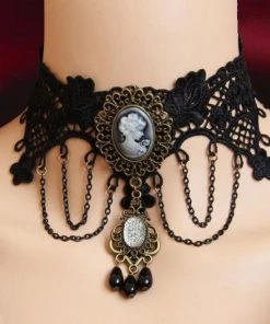 Lace Jewellery Black Lace Steampunk Cameo Choker