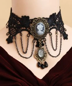 Lace Jewellery Black Lace Steampunk Cameo Choker