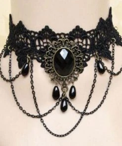 Lace Jewellery Gothic Jewellery Black Lace Victorian Gothic Choker With Chain
