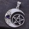 Gothic Jewellery Seventh Sense Crescent Moon And Pentagram Pendant Silver