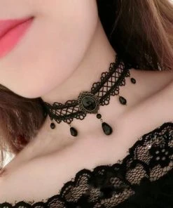 Lace Jewellery Gothic Jewellery Black Criss Cross Lace Choker With Teardrop Beads 12 Lace Jewellery Gothic Jewellery Black Criss Cross Lace Choker With Teardrop Beads