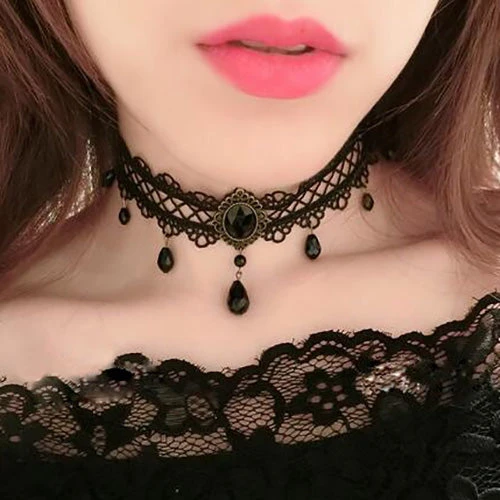 Lace Jewellery Gothic Jewellery Black Criss Cross Lace Choker With Teardrop Beads 4 Lace Jewellery Gothic Jewellery Black Criss Cross Lace Choker With Teardrop Beads