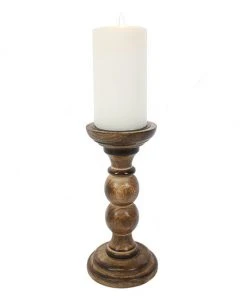 Something Different All Homeware Dark Antique Wooden Candle Stand 20cm