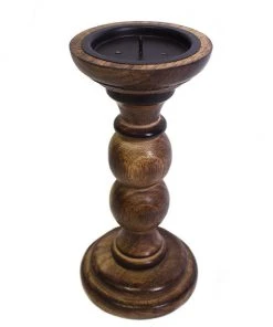 Something Different All Homeware Dark Antique Wooden Candle Stand 20cm