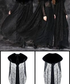 Ladies Gothic Clothing Dark In Love Gothic Cape With Long Flowing Flowered Hem