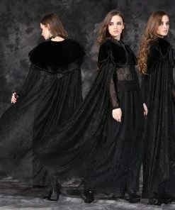Ladies Gothic Clothing Dark In Love Gothic Cape With Long Flowing Flowered Hem
