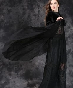 Ladies Gothic Clothing Dark In Love Gothic Cape With Long Flowing Flowered Hem