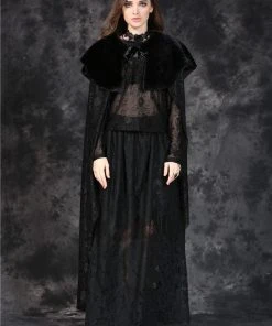 Ladies Gothic Clothing Dark In Love Gothic Cape With Long Flowing Flowered Hem