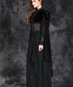 Ladies Gothic Clothing Dark In Love Gothic Cape With Long Flowing Flowered Hem
