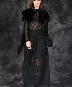 Ladies Gothic Clothing Dark In Love Gothic Cape With Long Flowing Flowered Hem