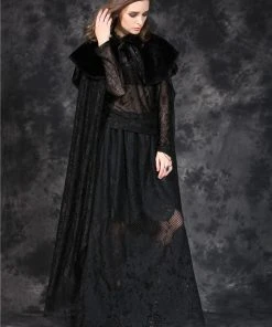 Ladies Gothic Clothing Dark In Love Gothic Cape With Long Flowing Flowered Hem