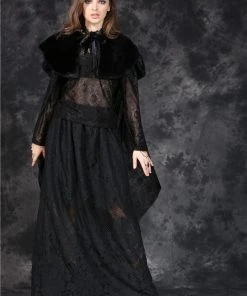 Ladies Gothic Clothing Dark In Love Gothic Cape With Long Flowing Flowered Hem