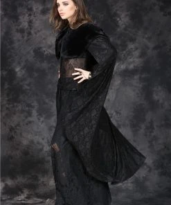 Ladies Gothic Clothing Dark In Love Gothic Cape With Long Flowing Flowered Hem