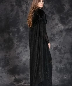 Ladies Gothic Clothing Dark In Love Gothic Cape With Long Flowing Flowered Hem