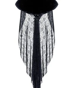 Ladies Gothic Clothing Dark In Love Gothic Cape With Long Flowing Flowered Hem