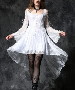 Dark In Love Gothic Ghost Dovetail Lace Dress White