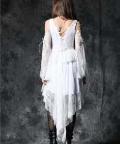 Dark In Love Gothic Ghost Dovetail Lace Dress White