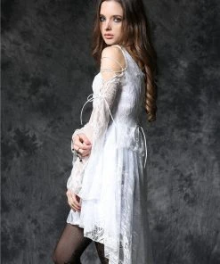Dark In Love Gothic Ghost Dovetail Lace Dress White