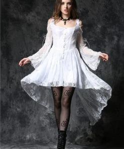 Dark In Love Gothic Ghost Dovetail Lace Dress White