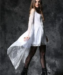 Dark In Love Gothic Ghost Dovetail Lace Dress White