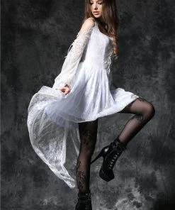 Dark In Love Gothic Ghost Dovetail Lace Dress White