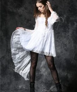 Dark In Love Gothic Ghost Dovetail Lace Dress White