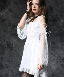 Dark In Love Gothic Ghost Dovetail Lace Dress White
