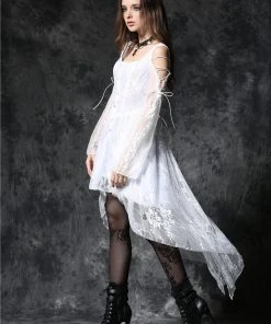 Dark In Love Gothic Ghost Dovetail Lace Dress White