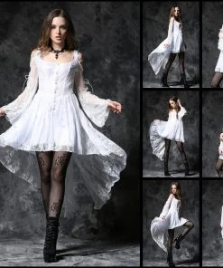 Dark In Love Gothic Ghost Dovetail Lace Dress White
