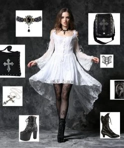 Dark In Love Gothic Ghost Dovetail Lace Dress White