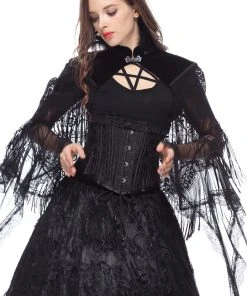 Ladies Gothic Clothing Dark In Love Velvet Lace Fringed Shawl