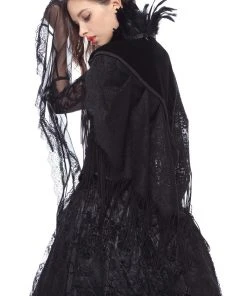 Ladies Gothic Clothing Dark In Love Velvet Lace Fringed Shawl