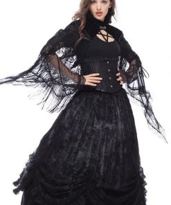 Ladies Gothic Clothing Dark In Love Velvet Lace Fringed Shawl