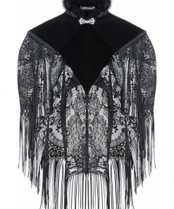 Ladies Gothic Clothing Dark In Love Velvet Lace Fringed Shawl