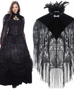 Ladies Gothic Clothing Dark In Love Velvet Lace Fringed Shawl