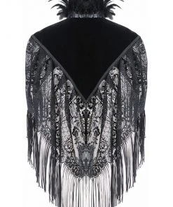 Ladies Gothic Clothing Dark In Love Velvet Lace Fringed Shawl