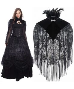 Ladies Gothic Clothing Dark In Love Velvet Lace Fringed Shawl