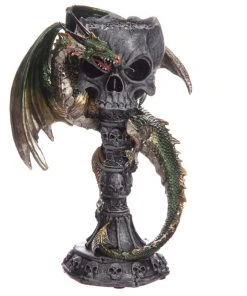Puckator Dark Legends Green Dragon Skull Goblet Tealight Holder