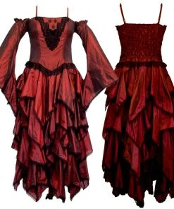 Dark Star Maroon Polysilk Open Shoulder Dress Ladies Steampunk Clothing
