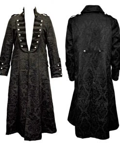 Dark Star Gothic Frock Coat Black Brocade Mens Gothic Clothing