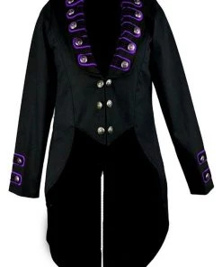 Dark Star Black/Purple Tailcoat Jacket Mens Gothic Clothing