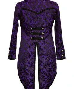 Ladies Steampunk Clothing Dark Star Purple Brocade Coat